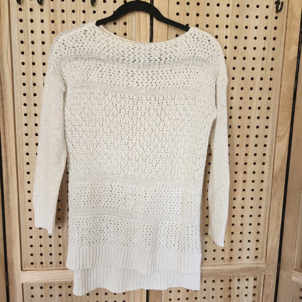 Loft Sweatshirt White Sweater Womens Size Small Loose Knit